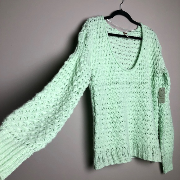 NWT Free People open knit mint spring sweater - Picture 3 of 8
